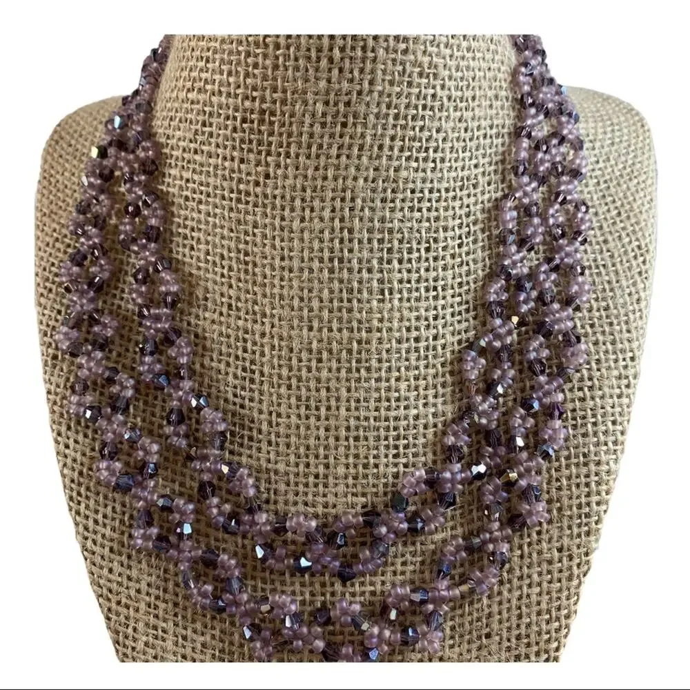 36” beaded chain.Purple bicone crystals.seed beads‎ New With Tags !
